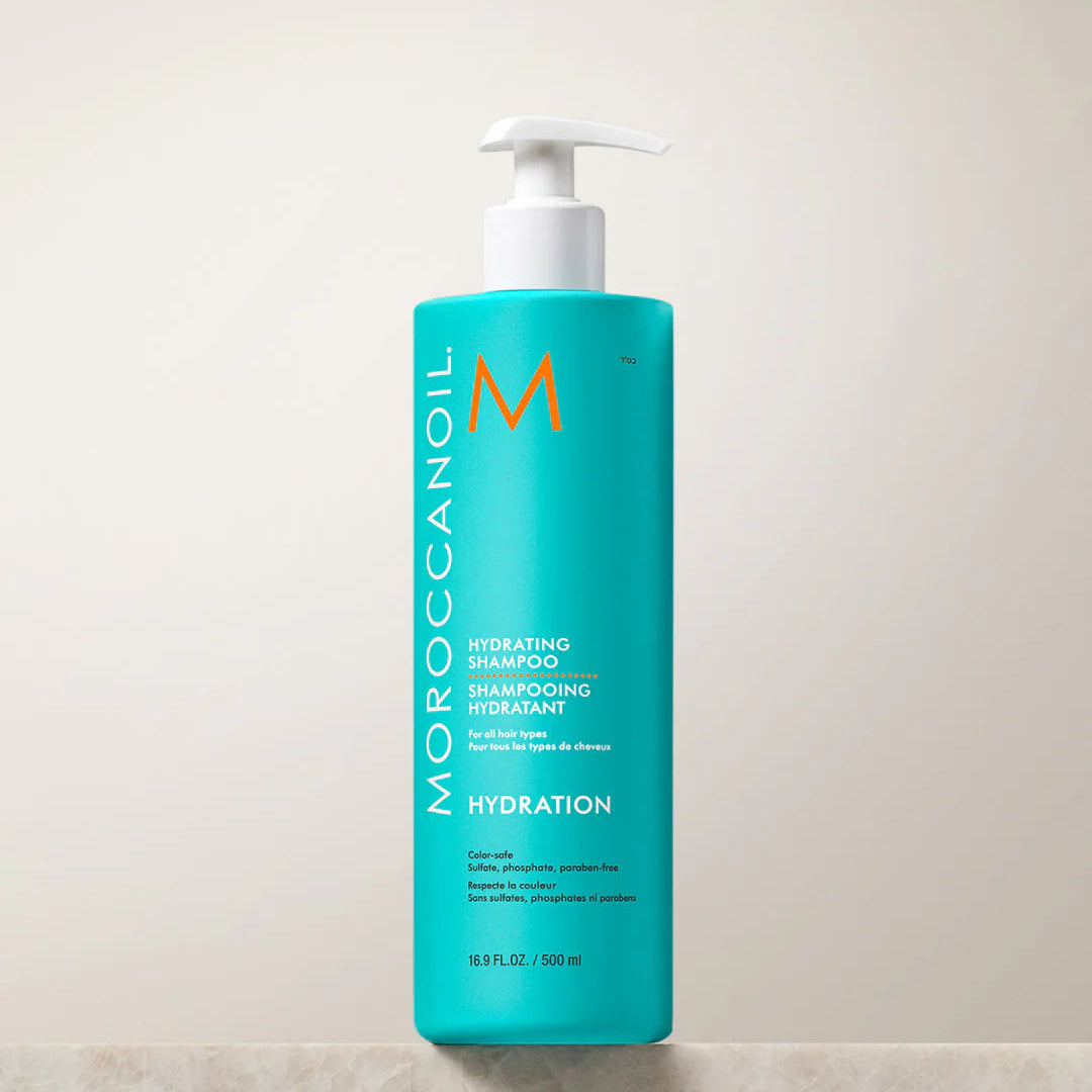 Moroccanoil shampoo bottle on a light background
