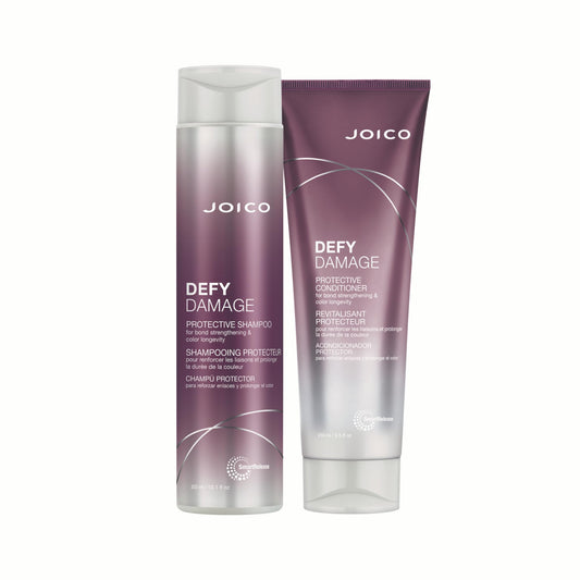 Joico Defy Damage shampoo and conditioner on a white background