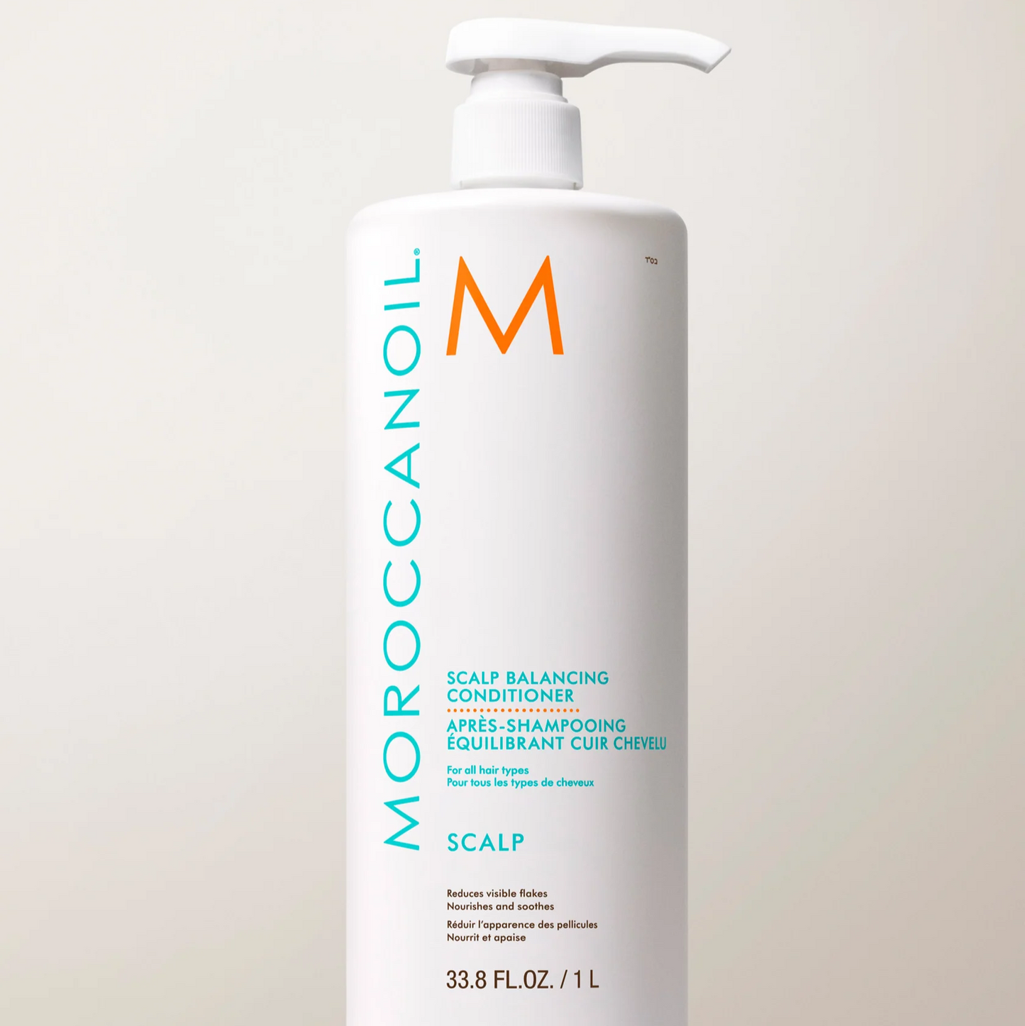 Moroccanoil scalp balancing conditioner bottle on a light background