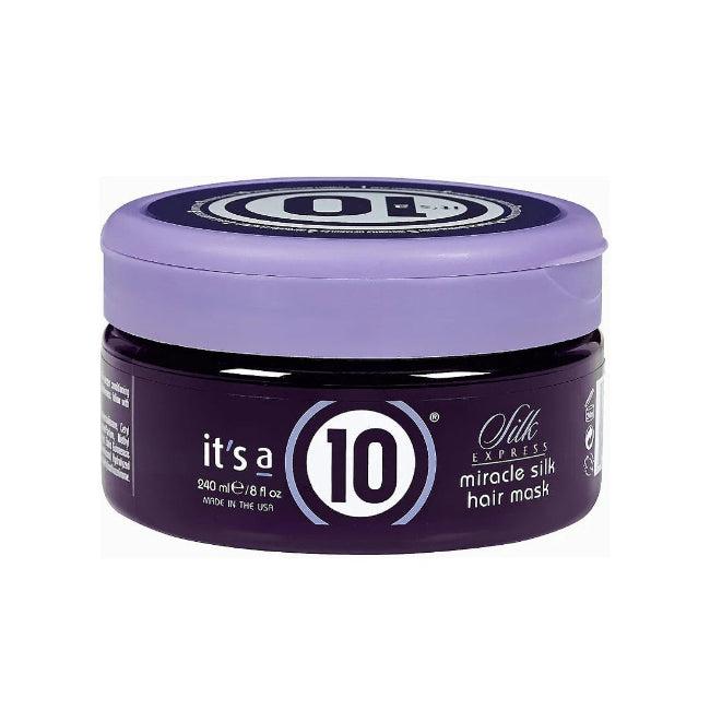 Jar of 'it's a 10' Silk Express Miracle Silky hair mask on a white background