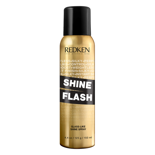Redken Shine Flash hair spray bottle on a white background