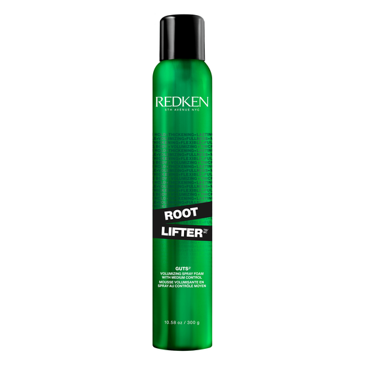 Green bottle of Redken Root Lifter on a white background