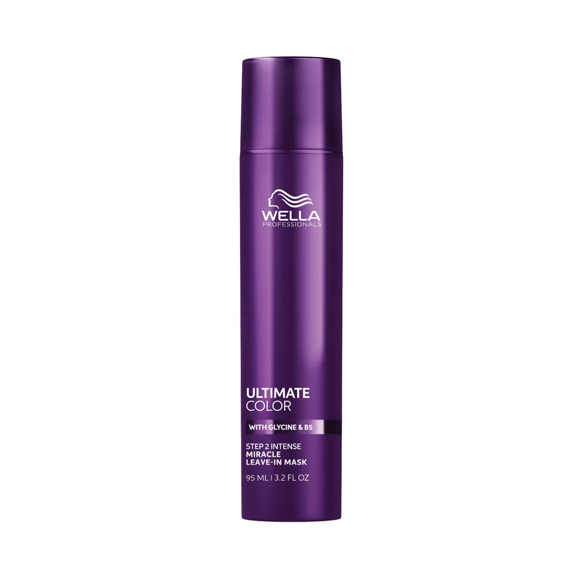 Purple Wella hair mask bottle on a white background