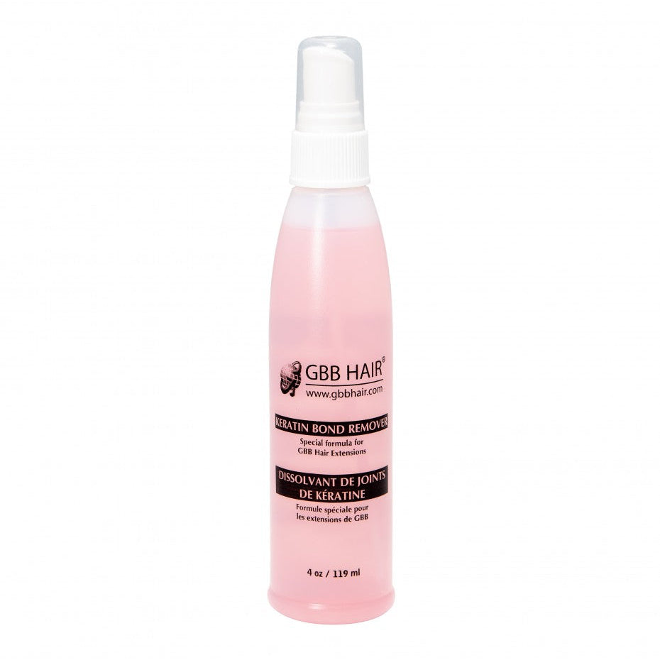 Pink bottle of GBH Hair product on a white background