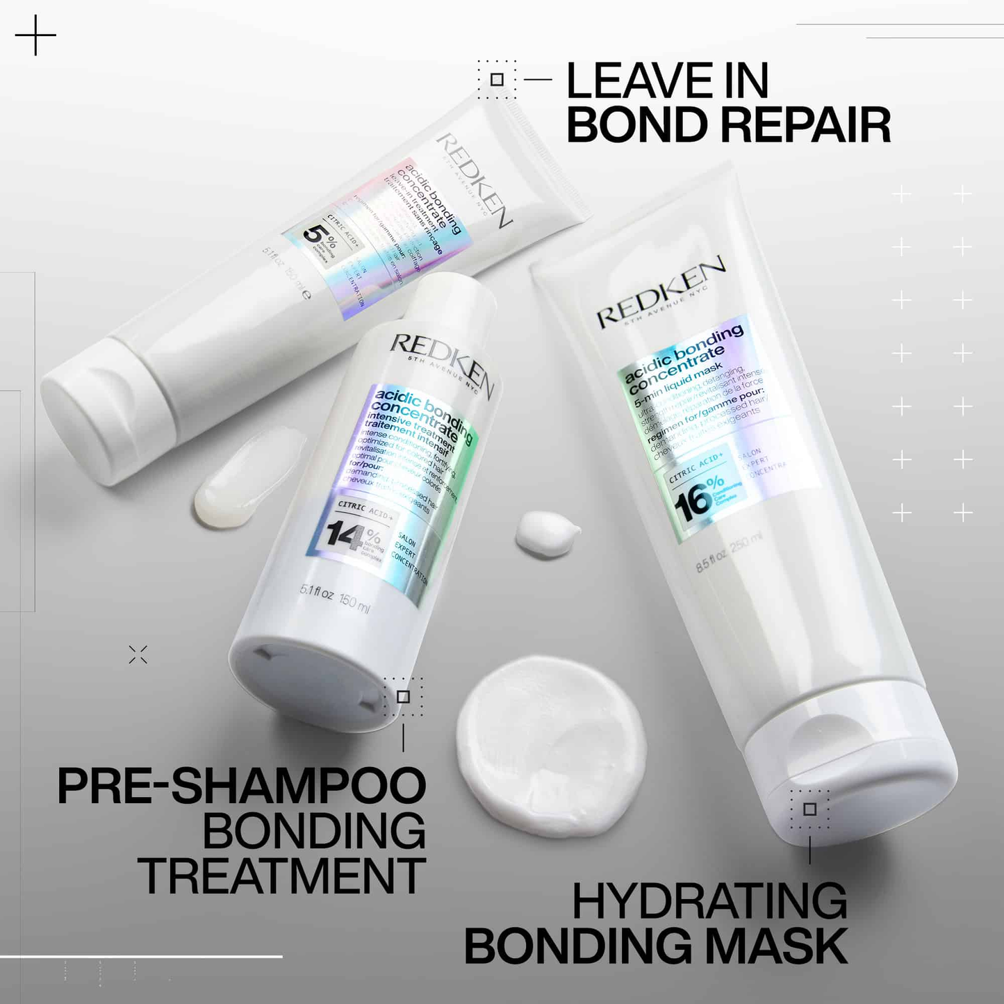 Redken hair care products for bond repair on a gray background