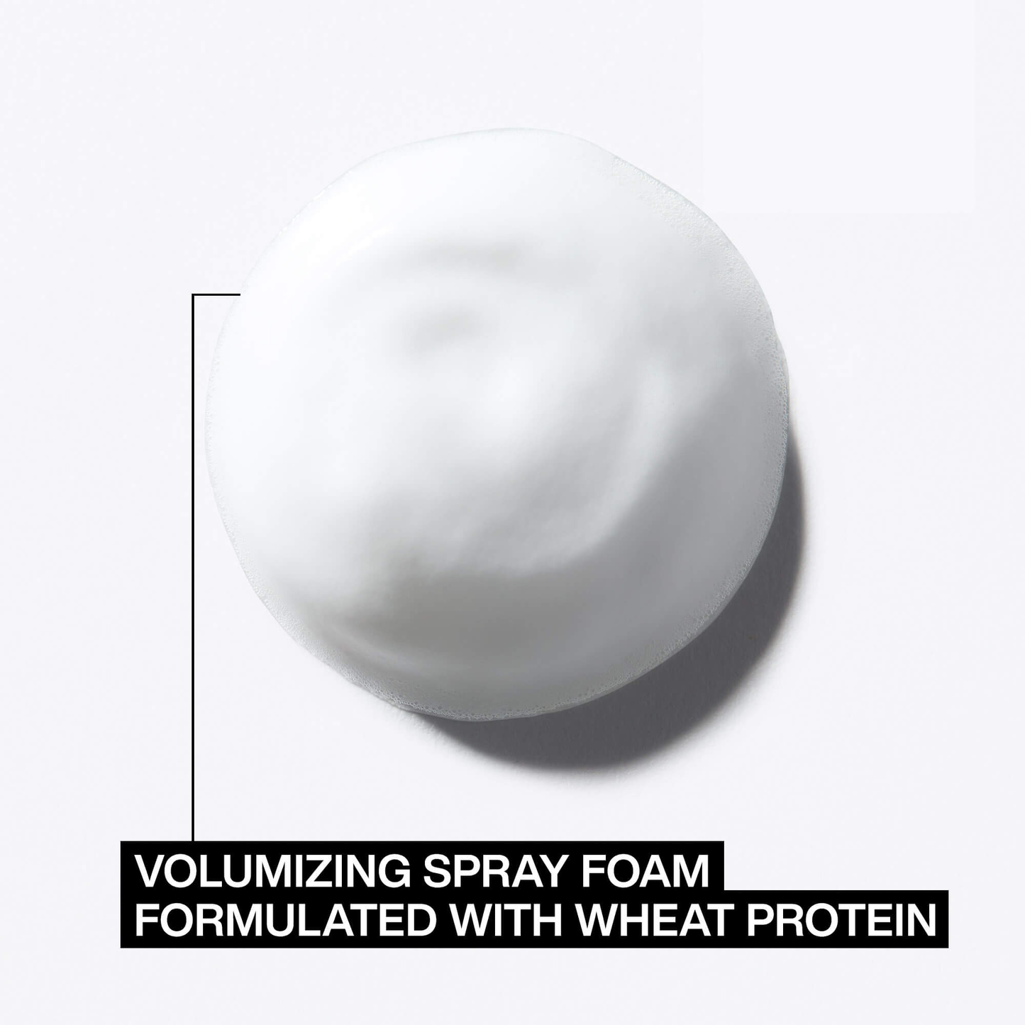 Volumizing spray foam on a white background with text about wheat protein.