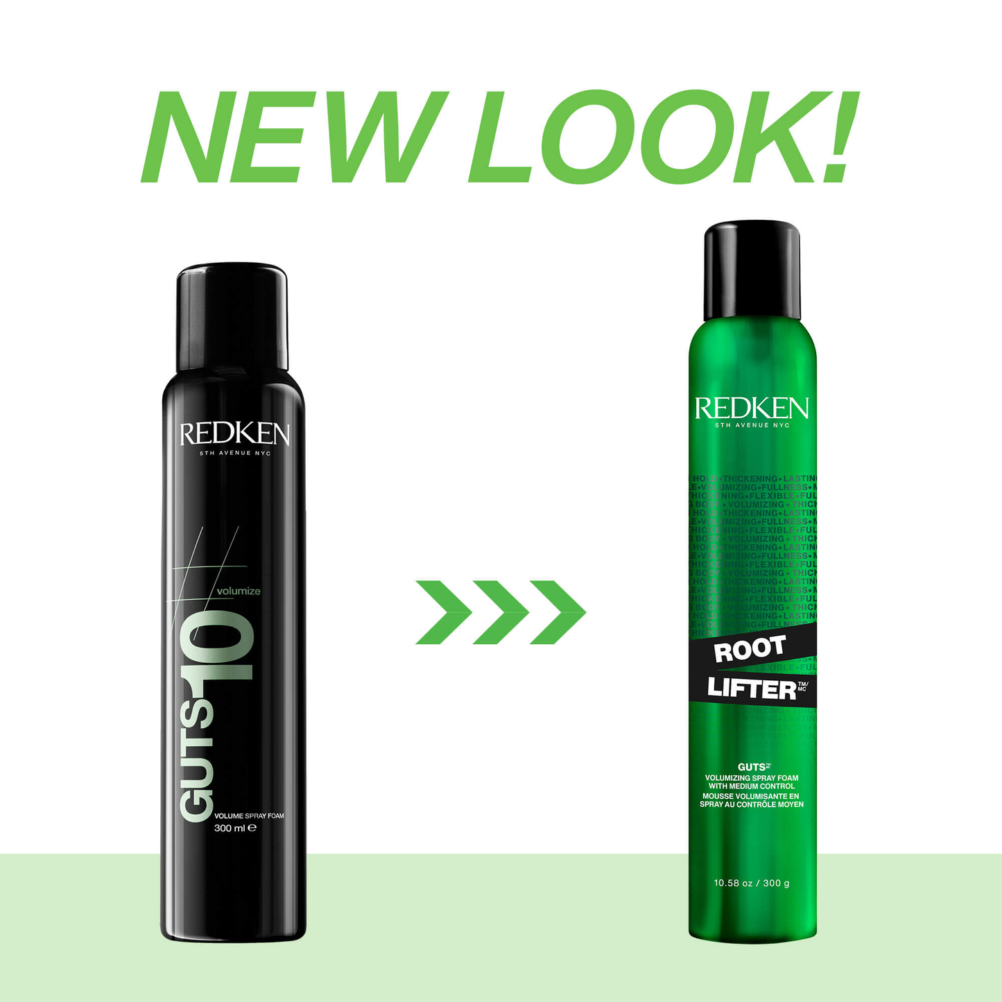Two Redken hair products with 'NEW LOOK!' text on a white background