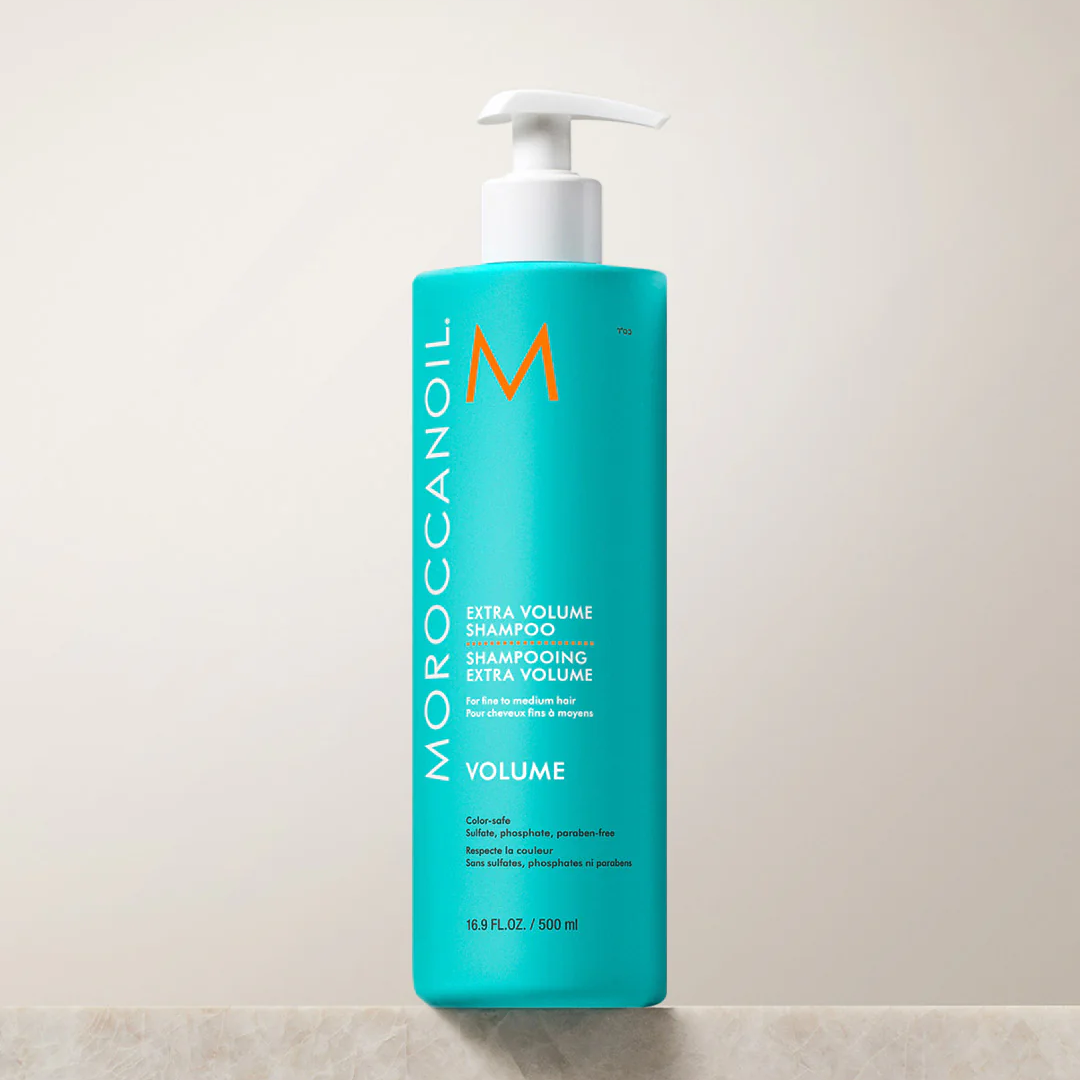 Moroccanoil shampoo bottle on a light background