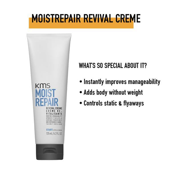 KMS Moist Repair Revival Creme tube with product features on a white background