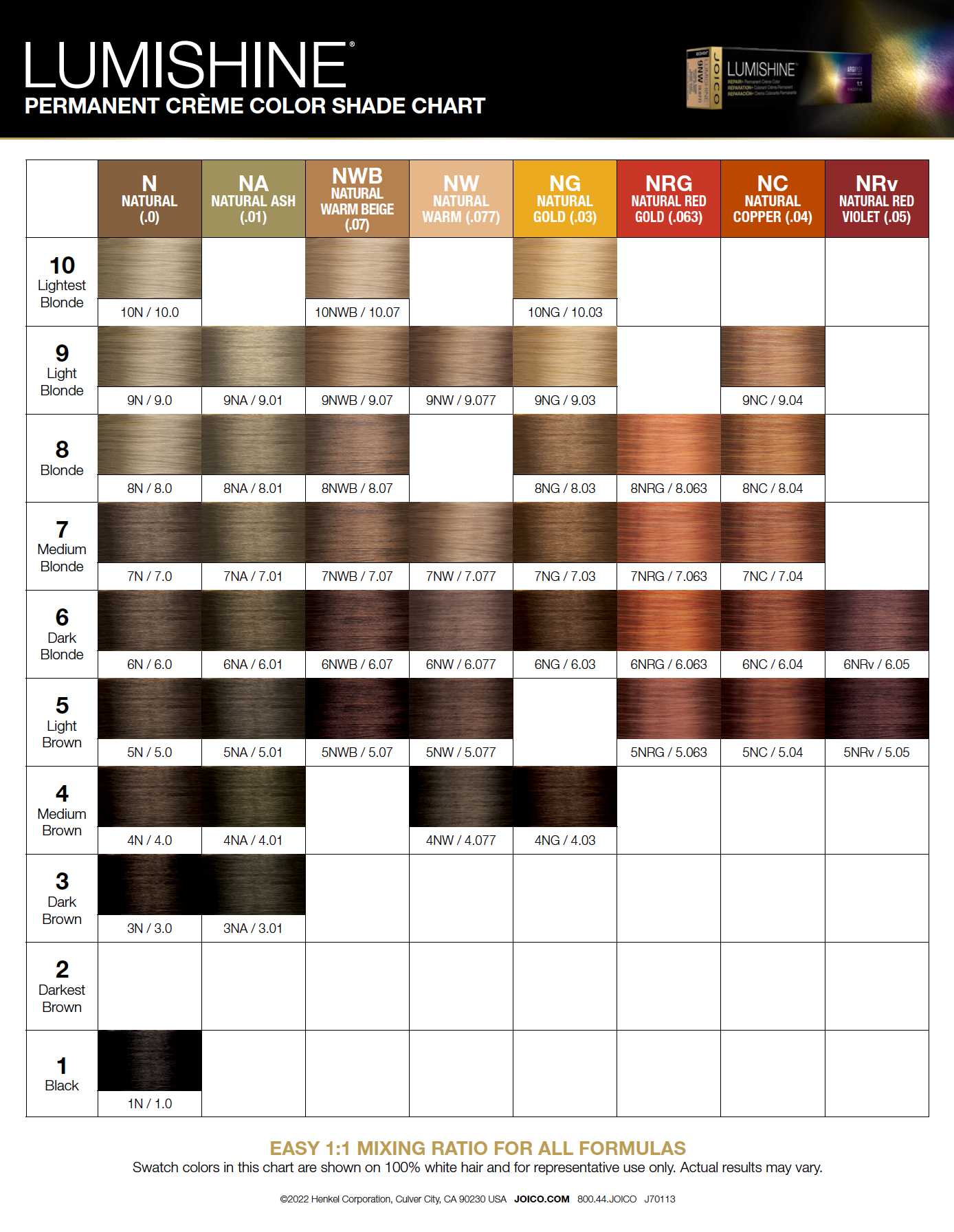 Joico Lumishine Permanent Creme Color Shade Chart