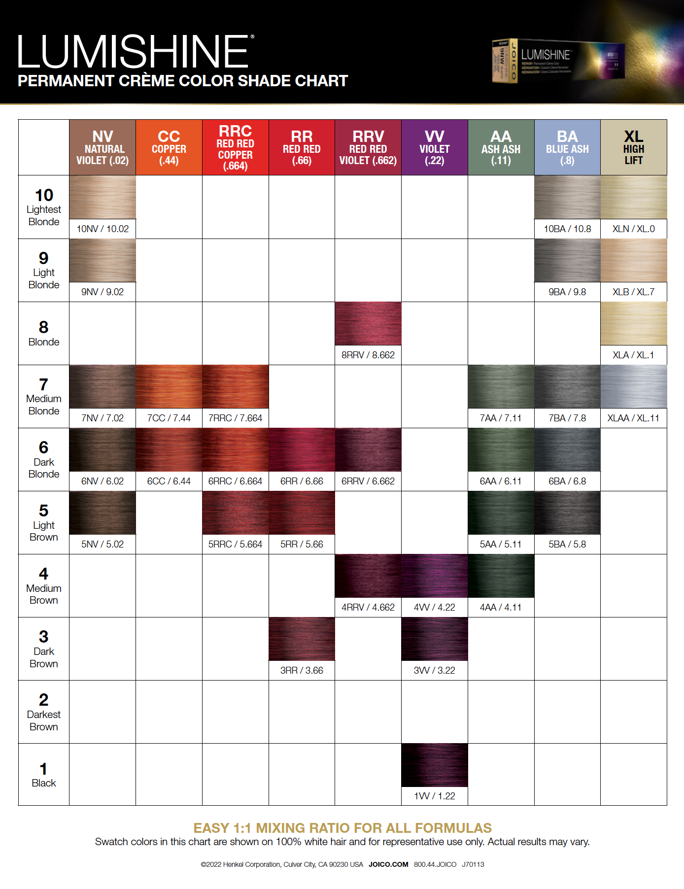 Joico Lumishine Permanent Creme Color Shade Chart
