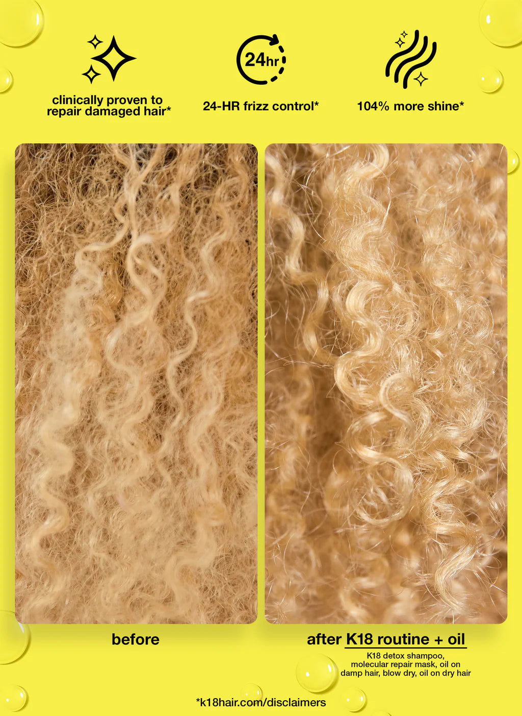 K18 Molecular Repair Hair Oil Before After
