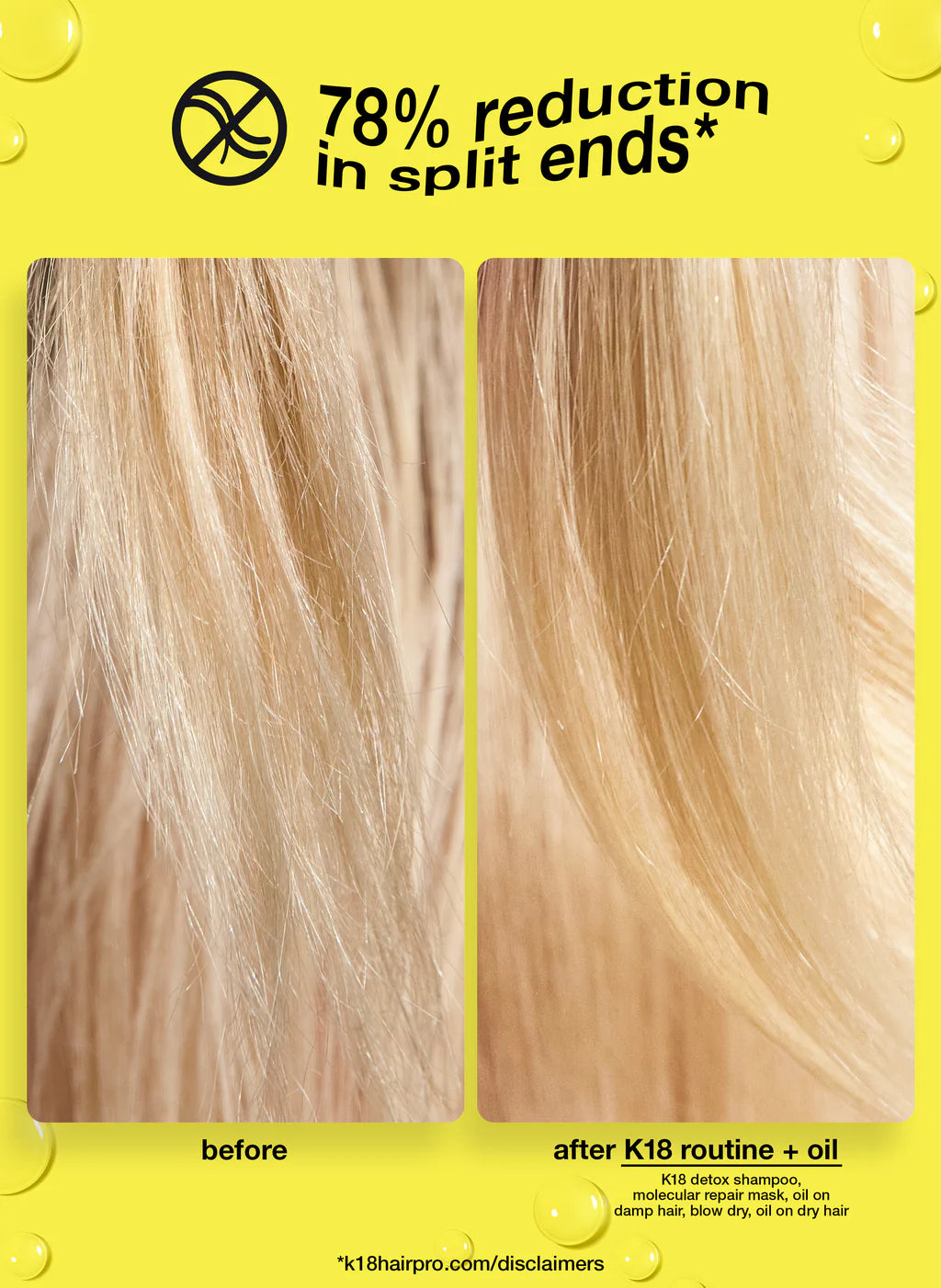 K18 Molecular Repair Hair Oil Before After
