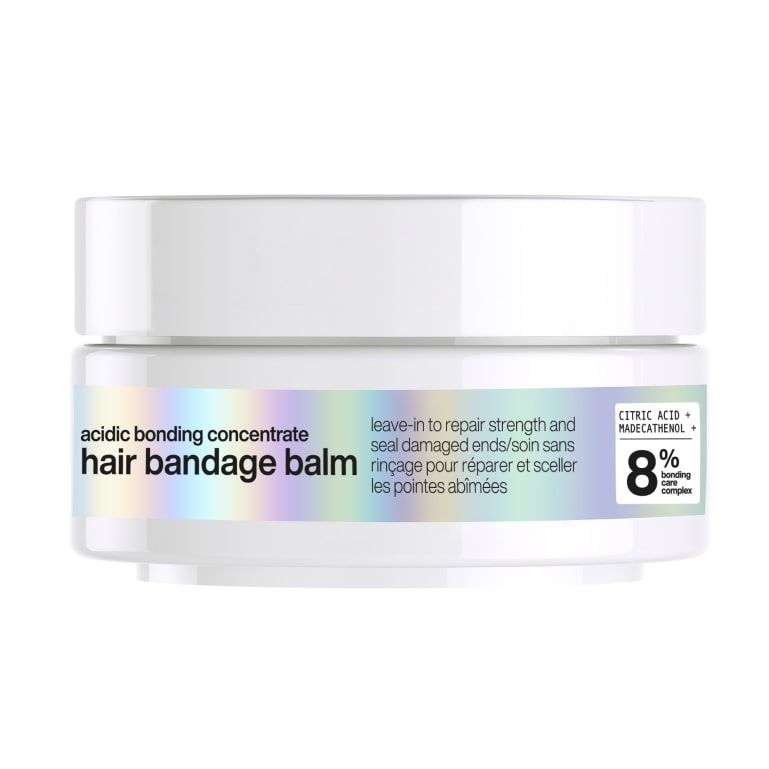 Hair bandage balm container with label on a white background