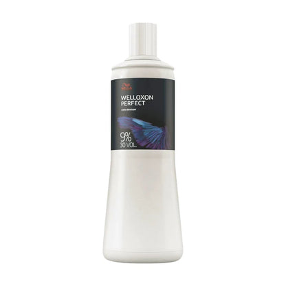 A white bottle of Welloxon Perfect 9% 30 Vol volume cream against a plain white background.