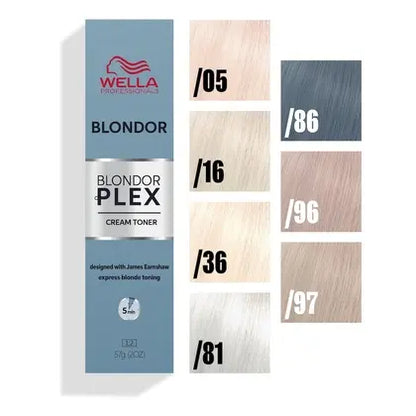 Wella Blondor hair color kit with color swatches on a white background