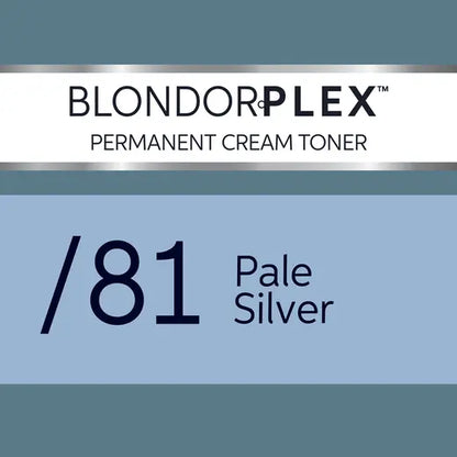 BlondorPlex Permanent Cream Toner label for shade /81 Pale Silver on a blue background