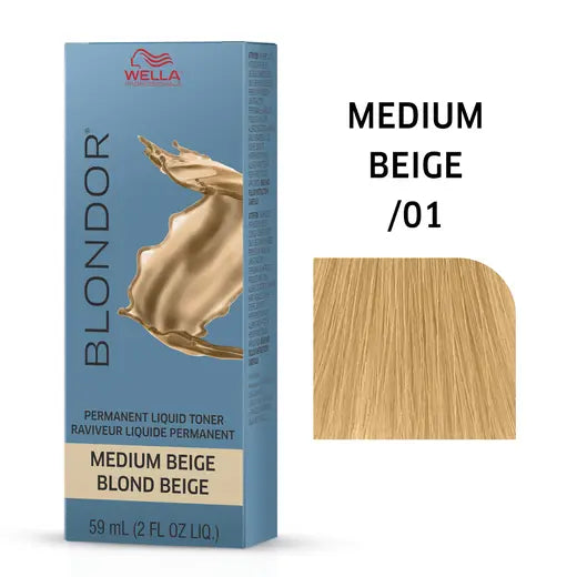 Wella Blondor hair color box for medium beige hair with a color swatch on a white background