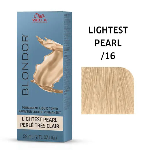 Wella Blondor hair color box for Lightest Pearl shade on a white background