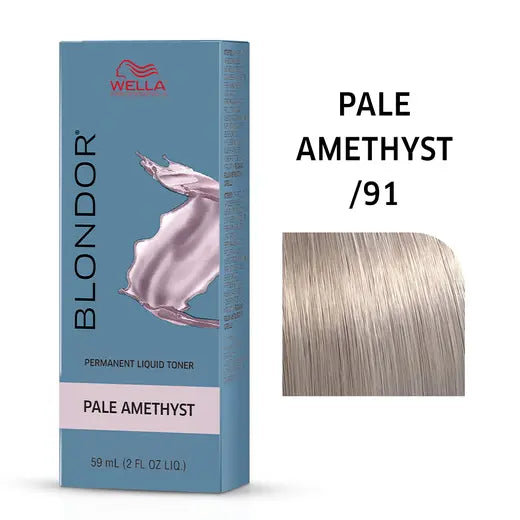 Wella Blondor hair color box for Pale Amethyst with a color swatch on a white background