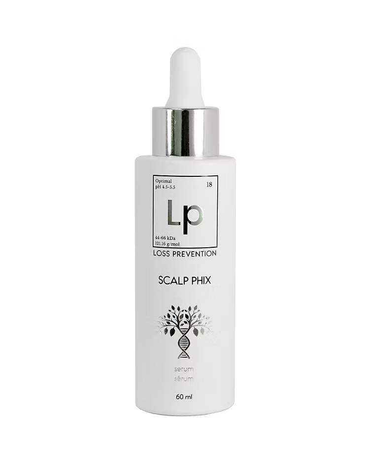 Scalp Phix loss prevention serum bottle labeled 'Scalp Phix' on a white background