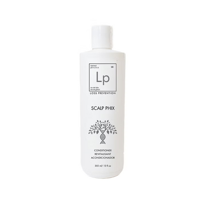 White bottle of Scalp Phix conditioner with black text on a white background