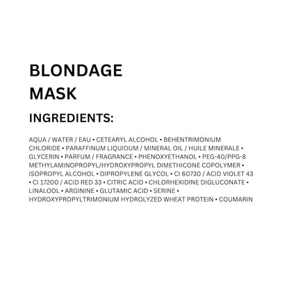 List of ingredients for a Blondage Mask on a white background