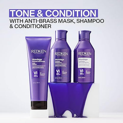 Redken hair care products including shampoo, conditioner, and mask on a white background