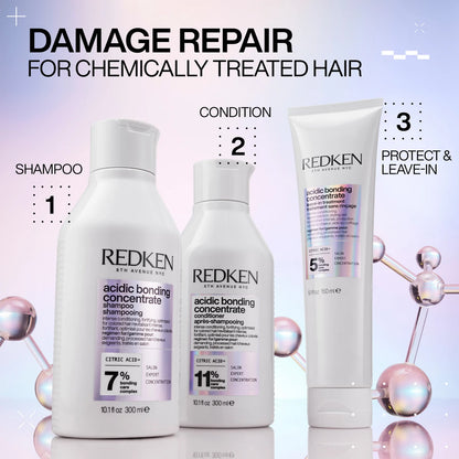 Redken hair care products for damage repair on a gradient background