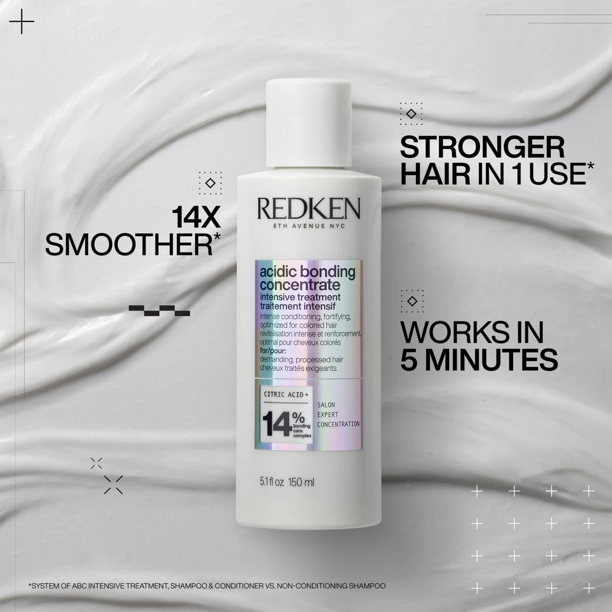 Redken hair treatment bottle with text on a gray background