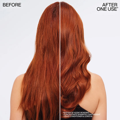 Before and after comparison of red hair with styling product application.