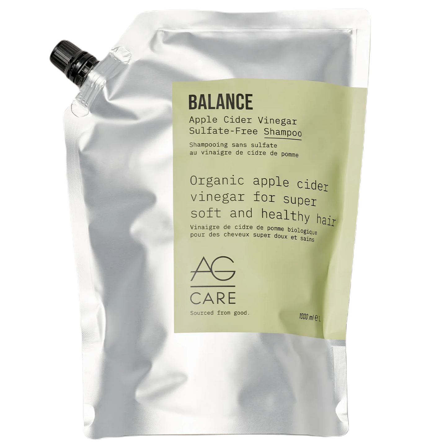 White pouch of AG Care Balance Apple Cider Vinegar Shampoo on a white background
