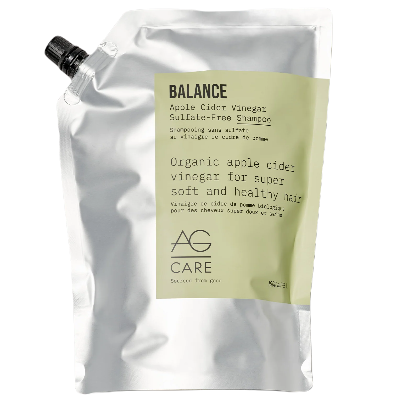 White pouch of AG Care Balance Apple Cider Vinegar Shampoo on a white background