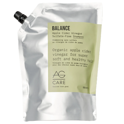 White pouch of AG Care Balance Apple Cider Vinegar Shampoo on a white background