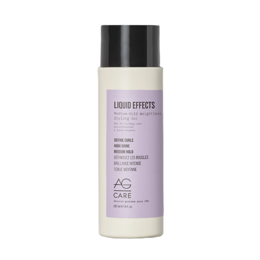 Hair product bottle with purple label on a white background