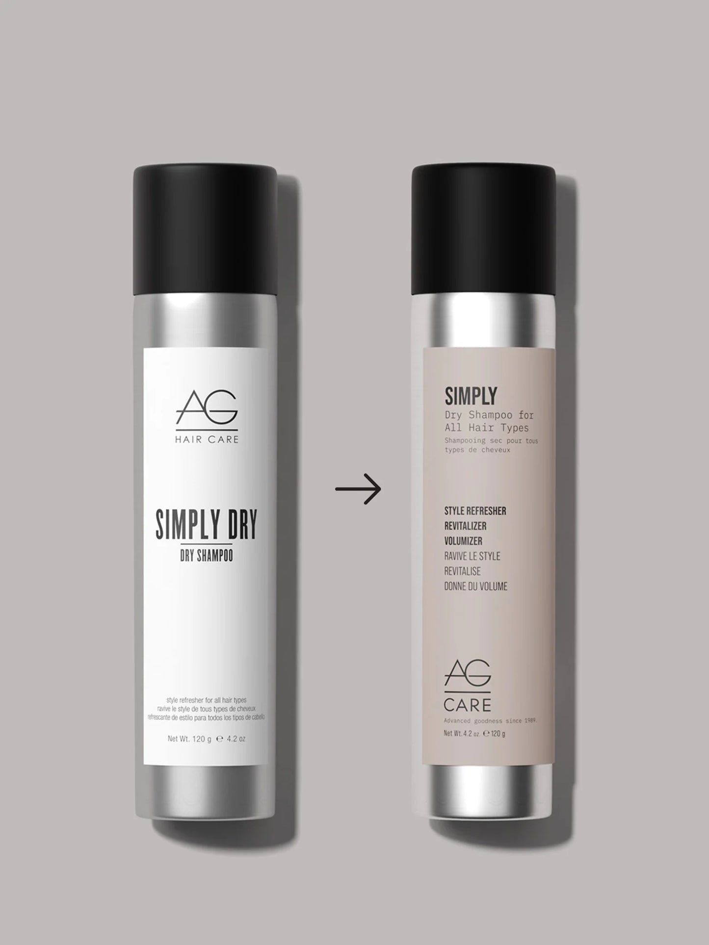 AG Simply Dry Shampoo Old and New Packaging 