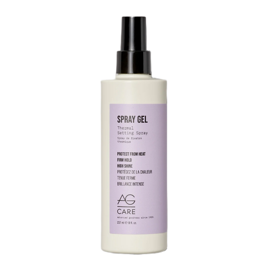 Spray gel bottle with a purple label on a white background