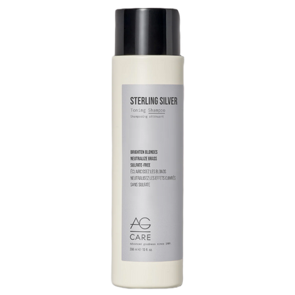 Shampoo bottle labeled 'Sterling Silver' by AG Care on a white background