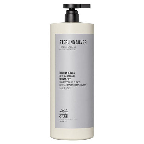 Bottle of Sterling Silver toning shampoo 1.5L on a white background