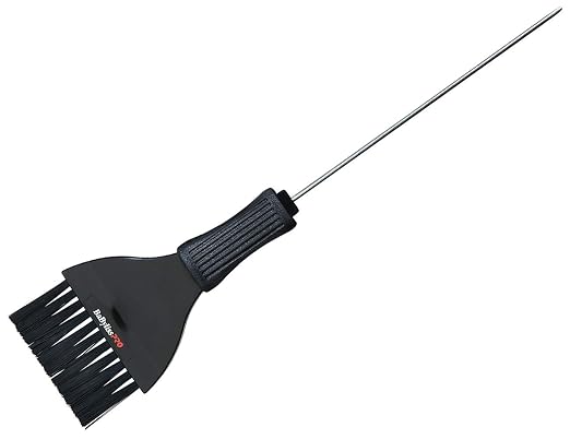 A black silicone basting brush with a long metal probe handle, shown on a plain white background.