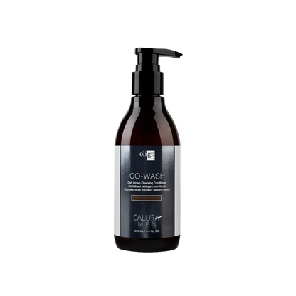 Bottle of Caluro Men Co-Wash dark brown on a white background