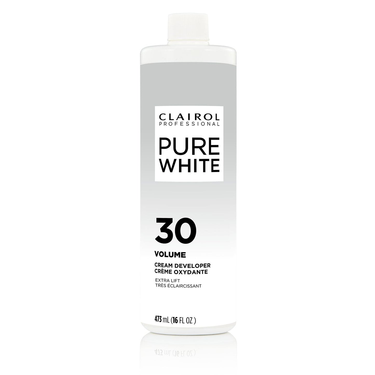 Clairol Pure White 30 Volume cream developer bottle on a white background