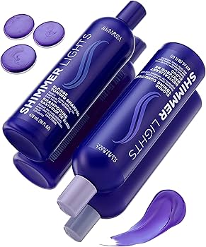 Two bottles of Shimmer Lights hair product with a sample and packaging on a white background