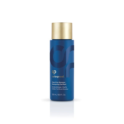 Colorproof Clarity Shampoo in a 250 mL blue bottle with a metallic gold cap, set against a plain white background with a soft reflection.