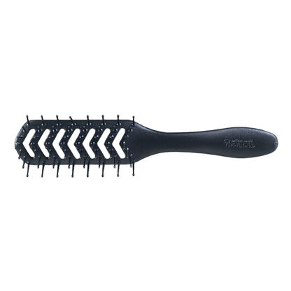 Black hairbrush with white bristle pattern on a white background