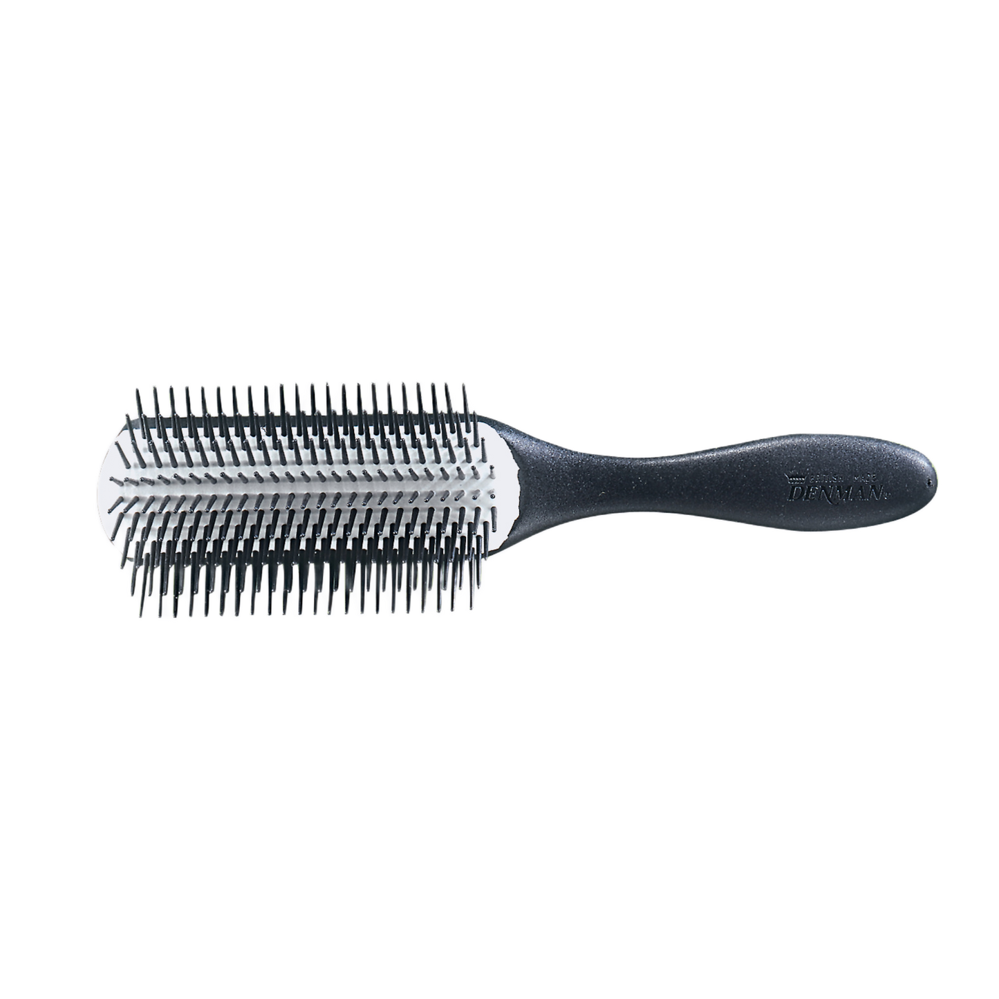 Black hairbrush with bristle head on a white background