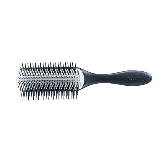Black hairbrush with bristle head on a white background