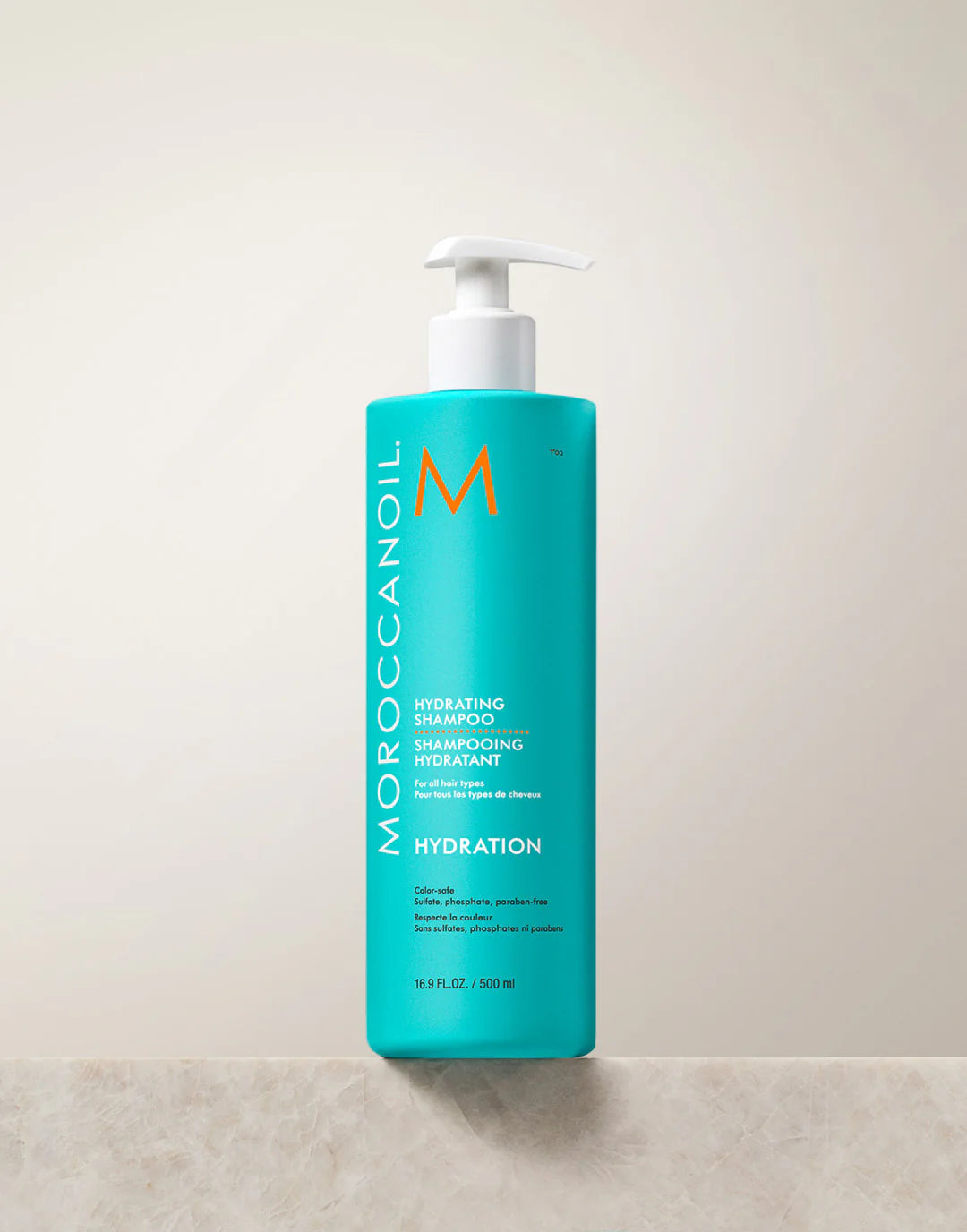 Moroccanoil shampoo bottle on a light background