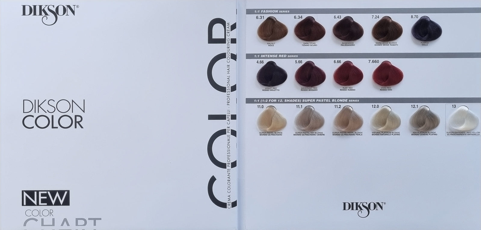 Dikson hair color chart with various brown shades on a white background
