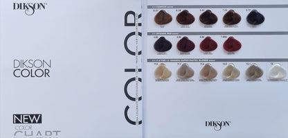 Dikson hair color chart with various brown shades on a white background